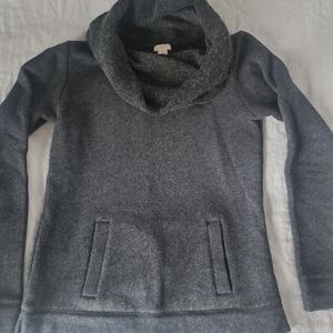 J.Crew Funnel Neck Sweater XS Wool Cotton Blend Cowl Neck Kangaroo Pocket Gray